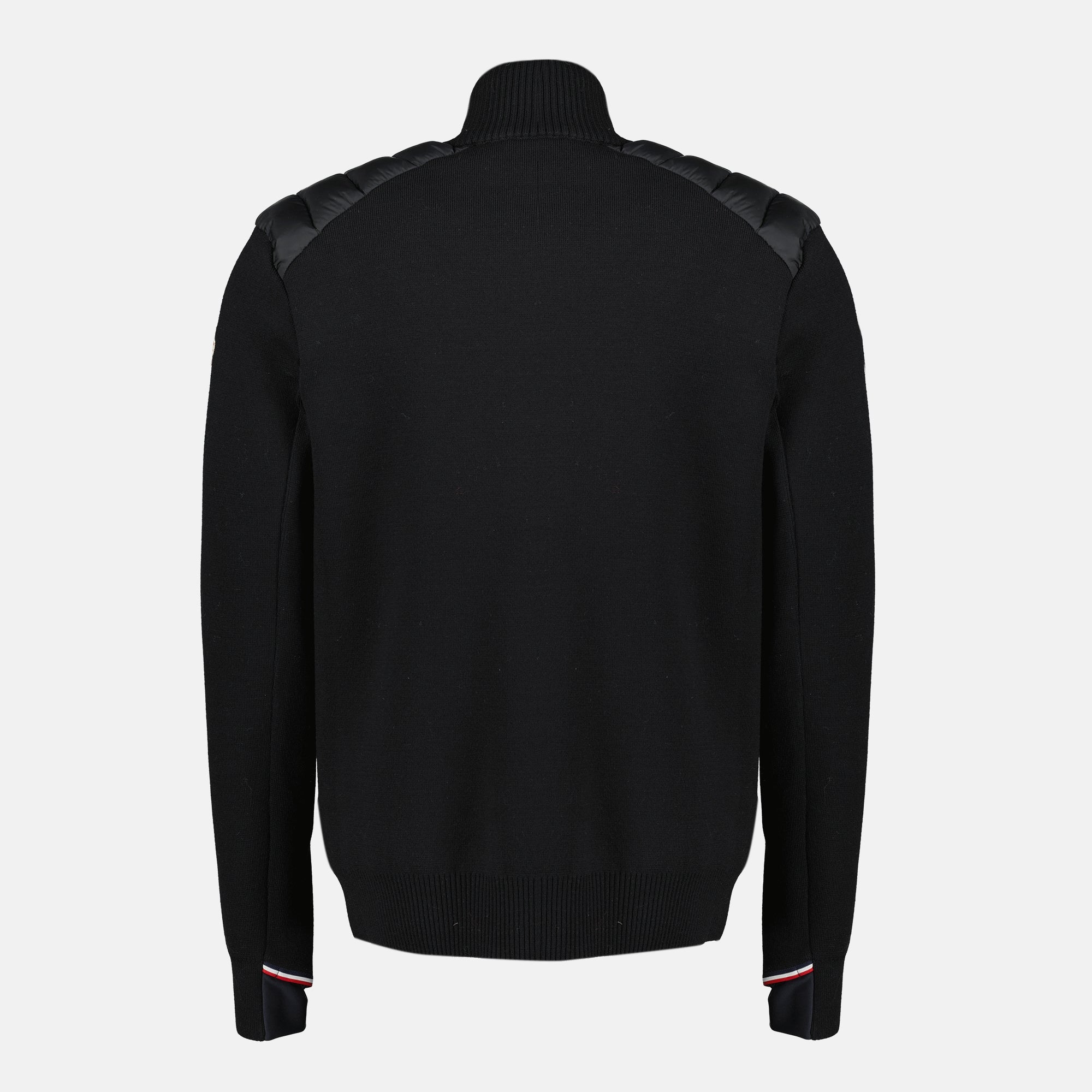 Image de l'article Cardigan zippé matelassé en laine noir de la marque Moncler Grenoble pour Homme - Saison Automne-Hiver 2025 - Vue de Dos