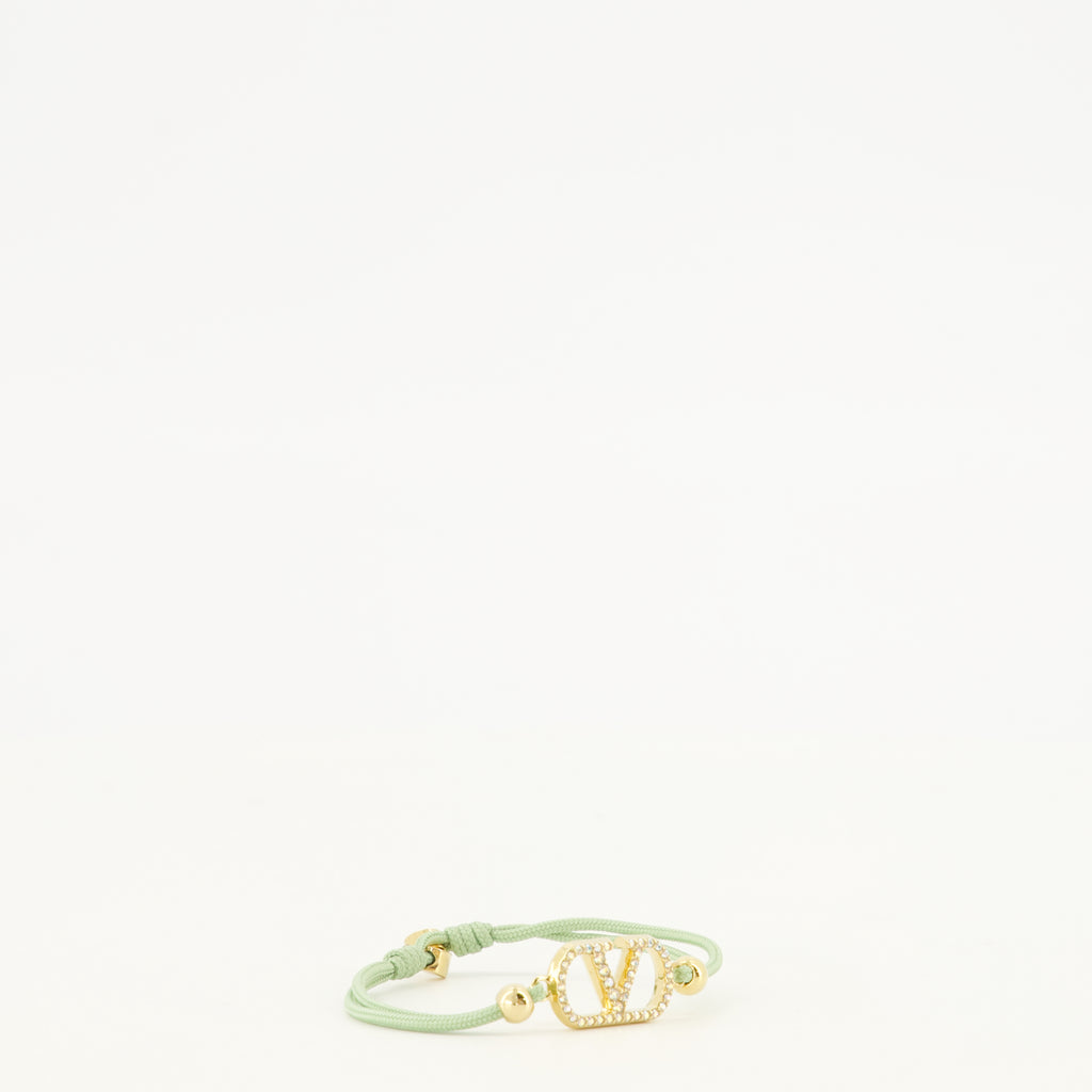 Bijoux Bracelet Vlogo en coton et Cristaux Swarovski® Valentino Garavani Vert Femme