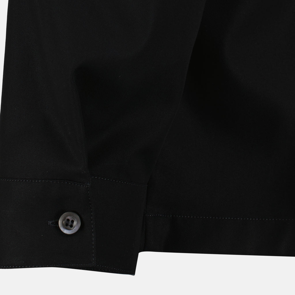 Vestes Camisa Casaco de Algodão Preto com Fecho de Zíper Prada Noir Homme