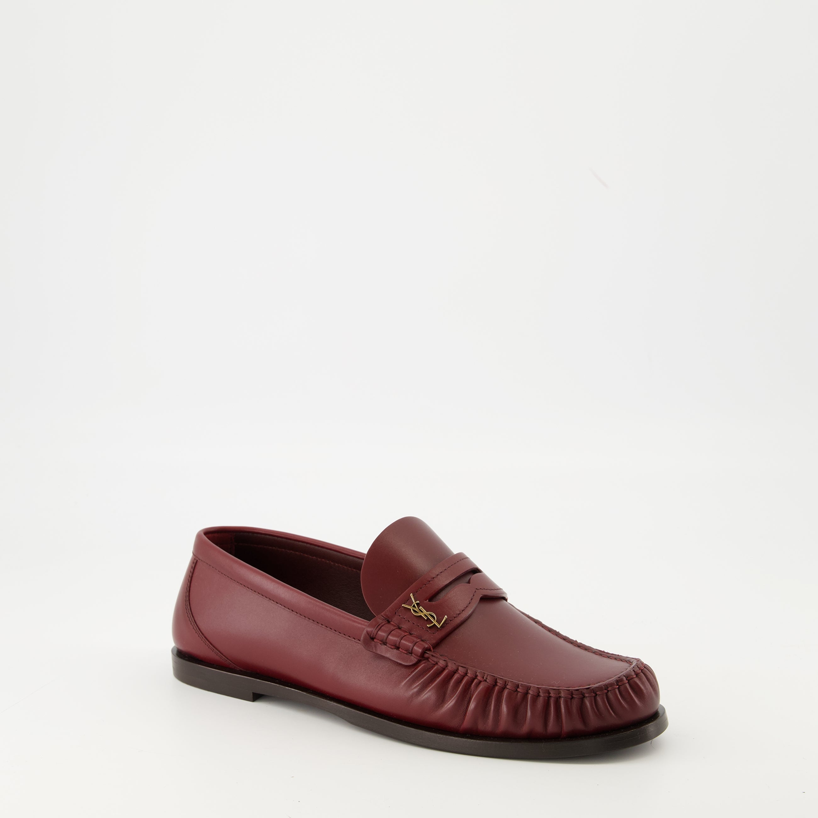 Image of the Laurent loafers from the brand Saint Laurent for Women - Autumn-Winter 2025 Season - Three-quarters front right view