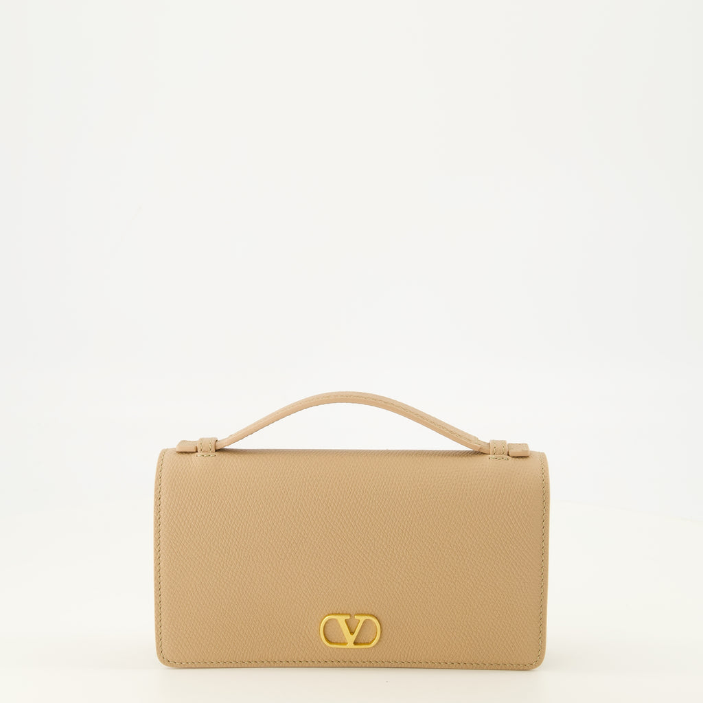 Petite maroquinerie VLogo Geldbörse mit Kette aus schwarzem Leder Valentino Garavani Beige Femme