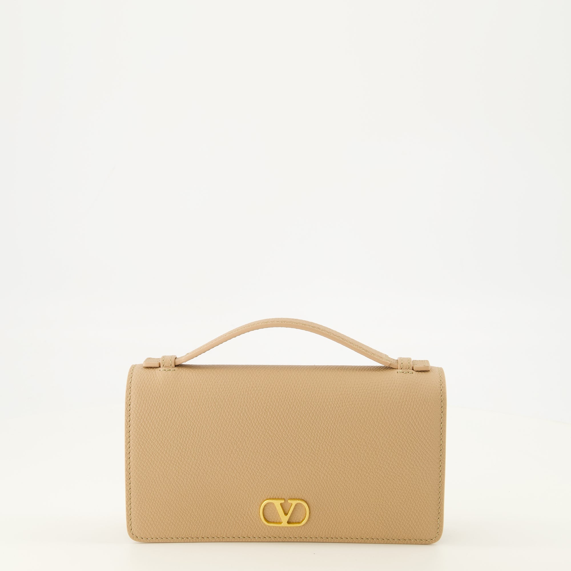 Petite maroquinerie ブラックレザーのVLogoウォレットwithチェーン Valentino Garavani Beige Femme