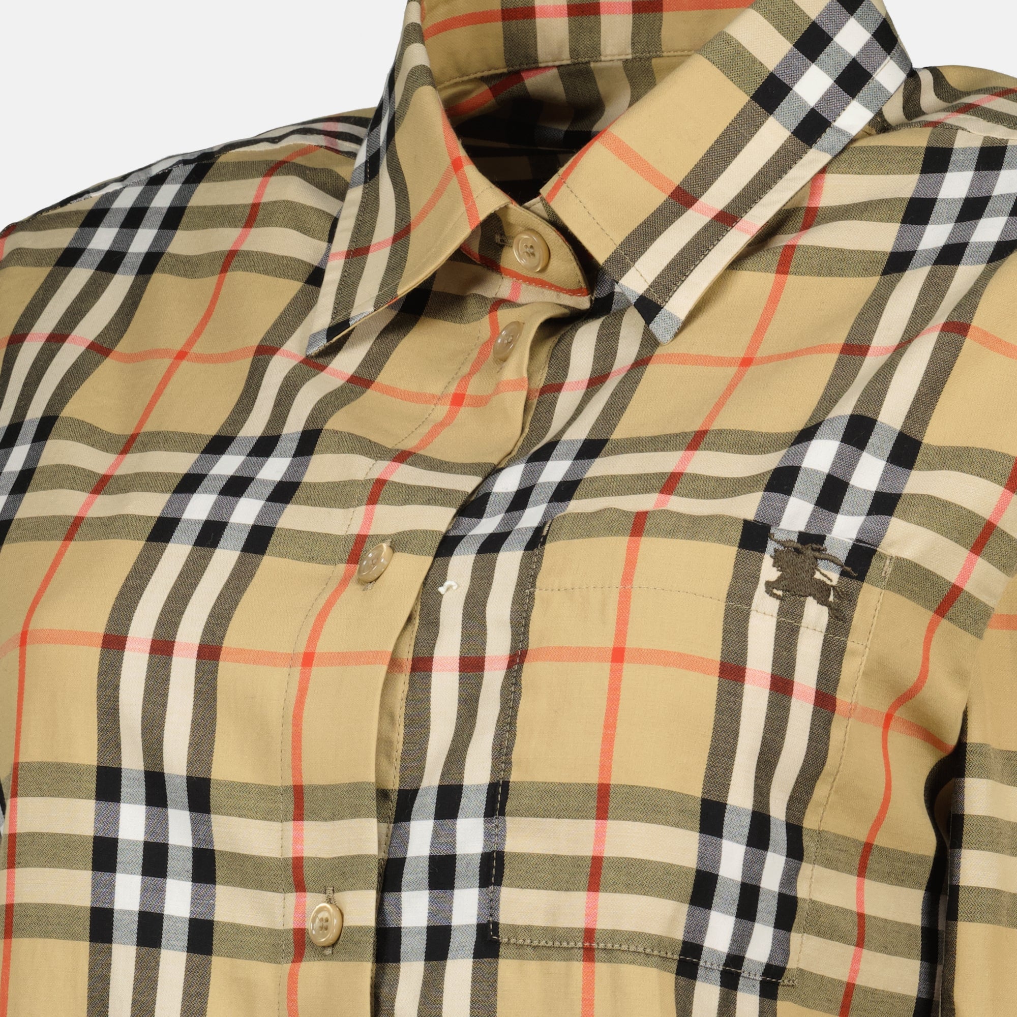 Image of the beige check shirt by Burberry for Women - Spring-Summer 2026 - Detailed View 1