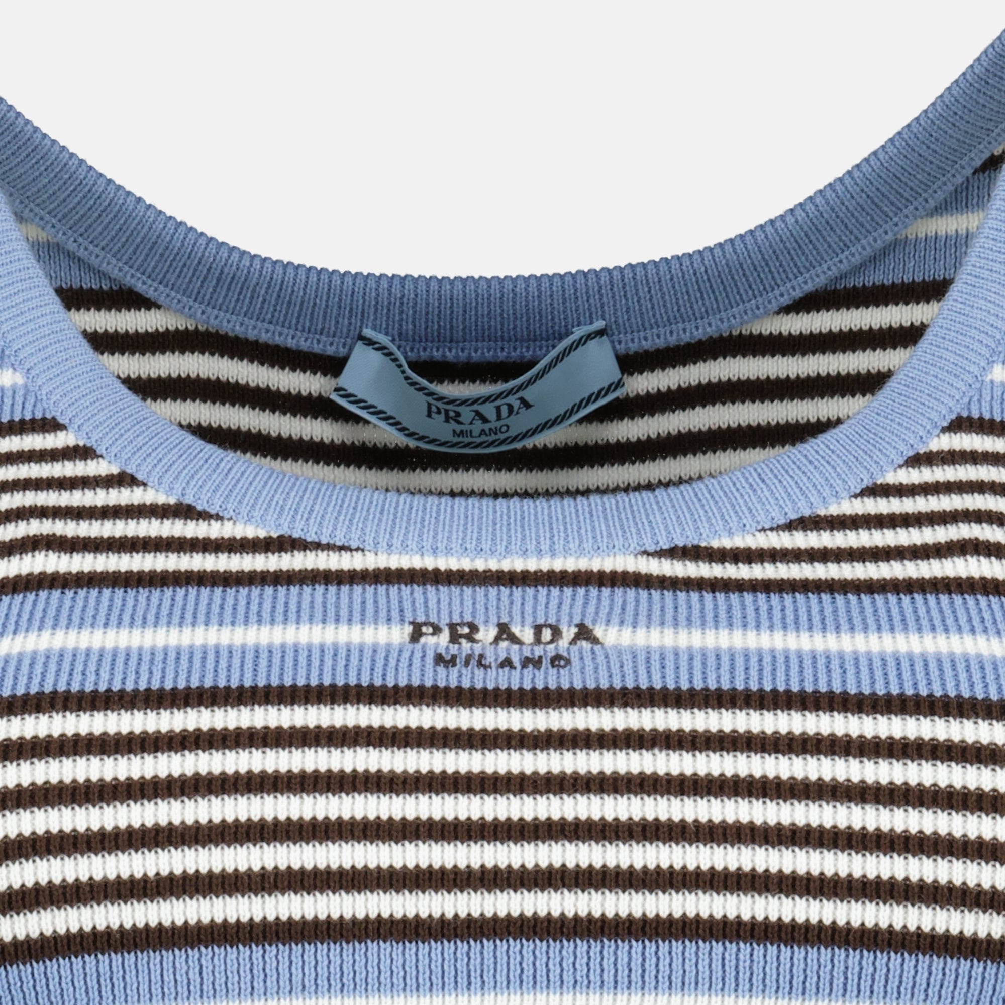 Image of the article Blue striped tank top by Prada for Women - Spring-Summer 2026 - Detailed view_2