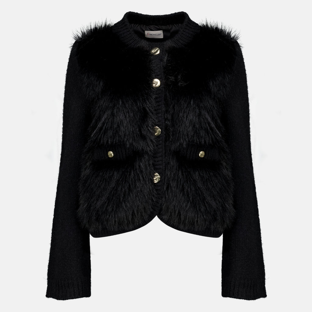 Maille Black Alpaca and Wool Cardigan Moncler Noir Femme