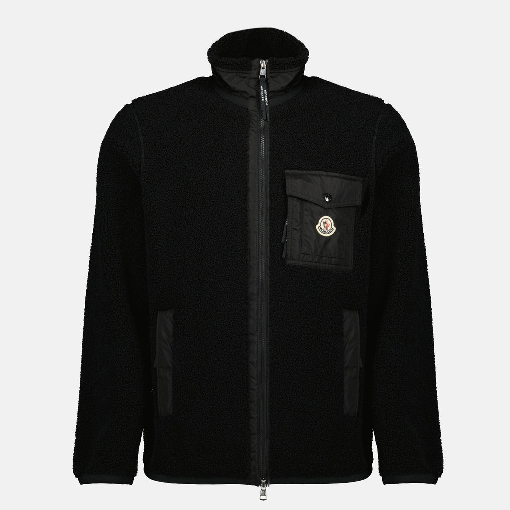 Image of the Moncler brand black teddy zip jacket for men - Autumn-Winter Season 2025 - Front View