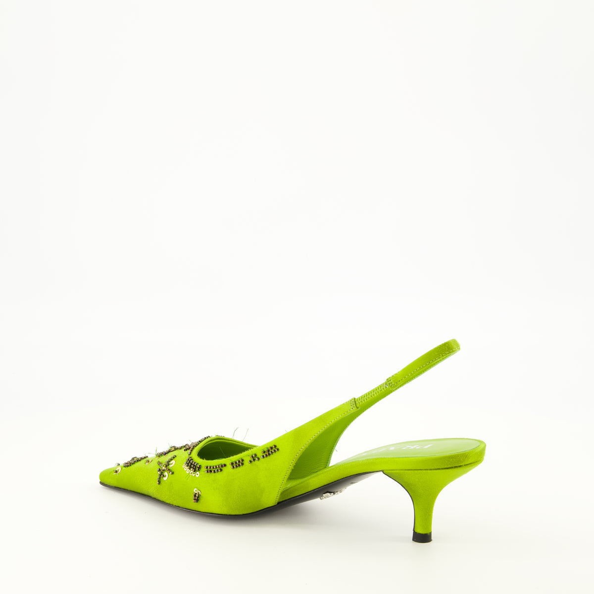 Escarpins グリーン刺繍サテンベイビーヒール Prada Vert Femme