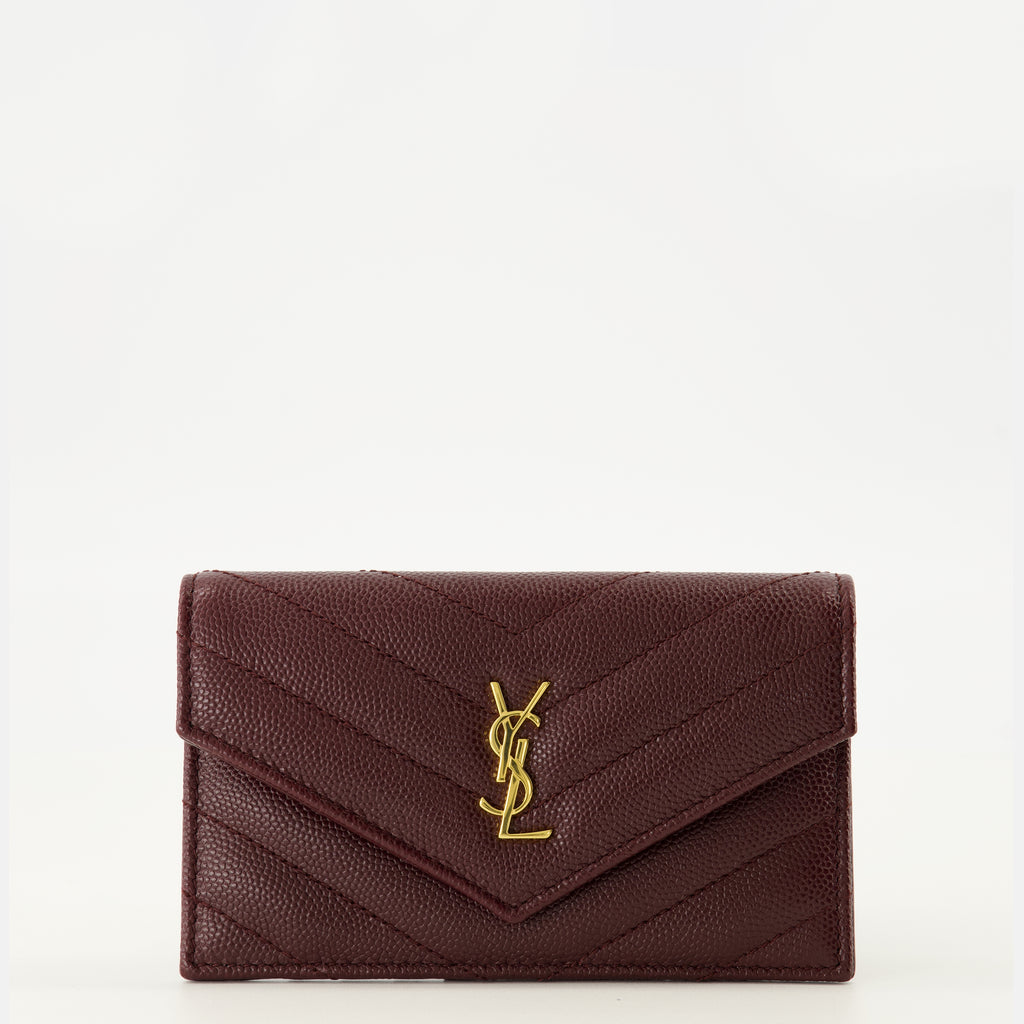 Immagine dell'articolo Porta-carte Fragments Cassandre in pelle bordeaux del marchio Saint Laurent per Donna - Stagione Primavera-Estate 2026 - Vista Frontal