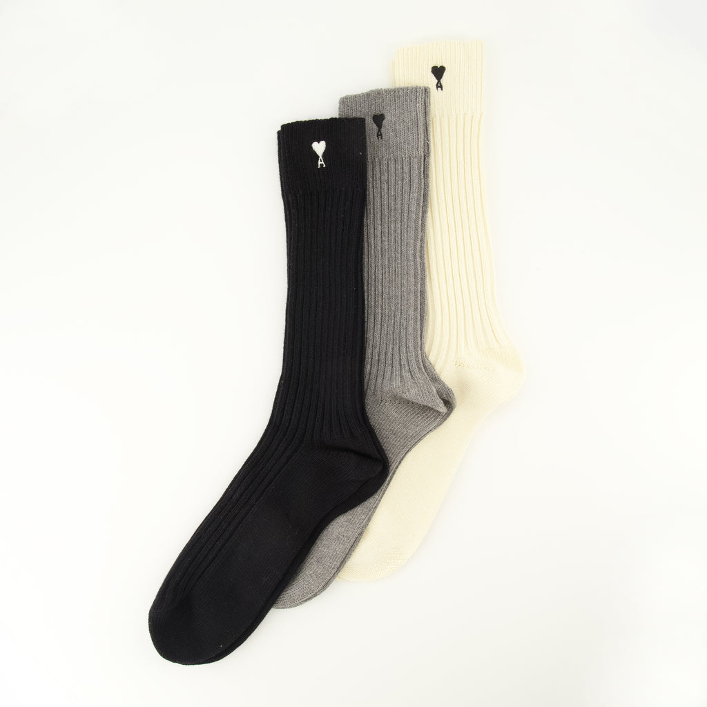 Sous-vêtements et homewear Lot de trois chaussettes AMI de coeur noir, gris et beige Ami PARIS Gris Unisexe