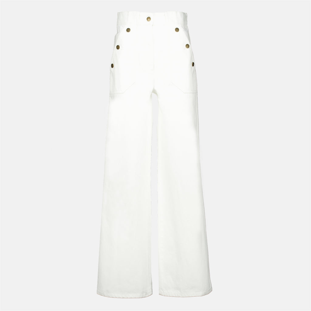 Pantalons Pantalones de Algodón Bull Blancos Anchos Max Mara Blanc Femme