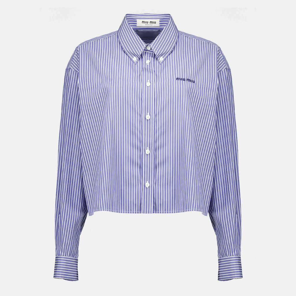 Chemises Camisa Popeline Risgada Azul Marinho Miu Miu Bleu foncé Femme