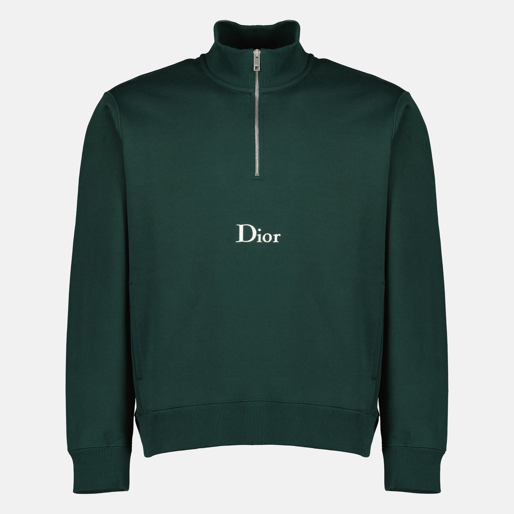 Image of the article Green cotton fleece zip-neck sweater by Dior for Men - Spring-Summer 2026 - Front View