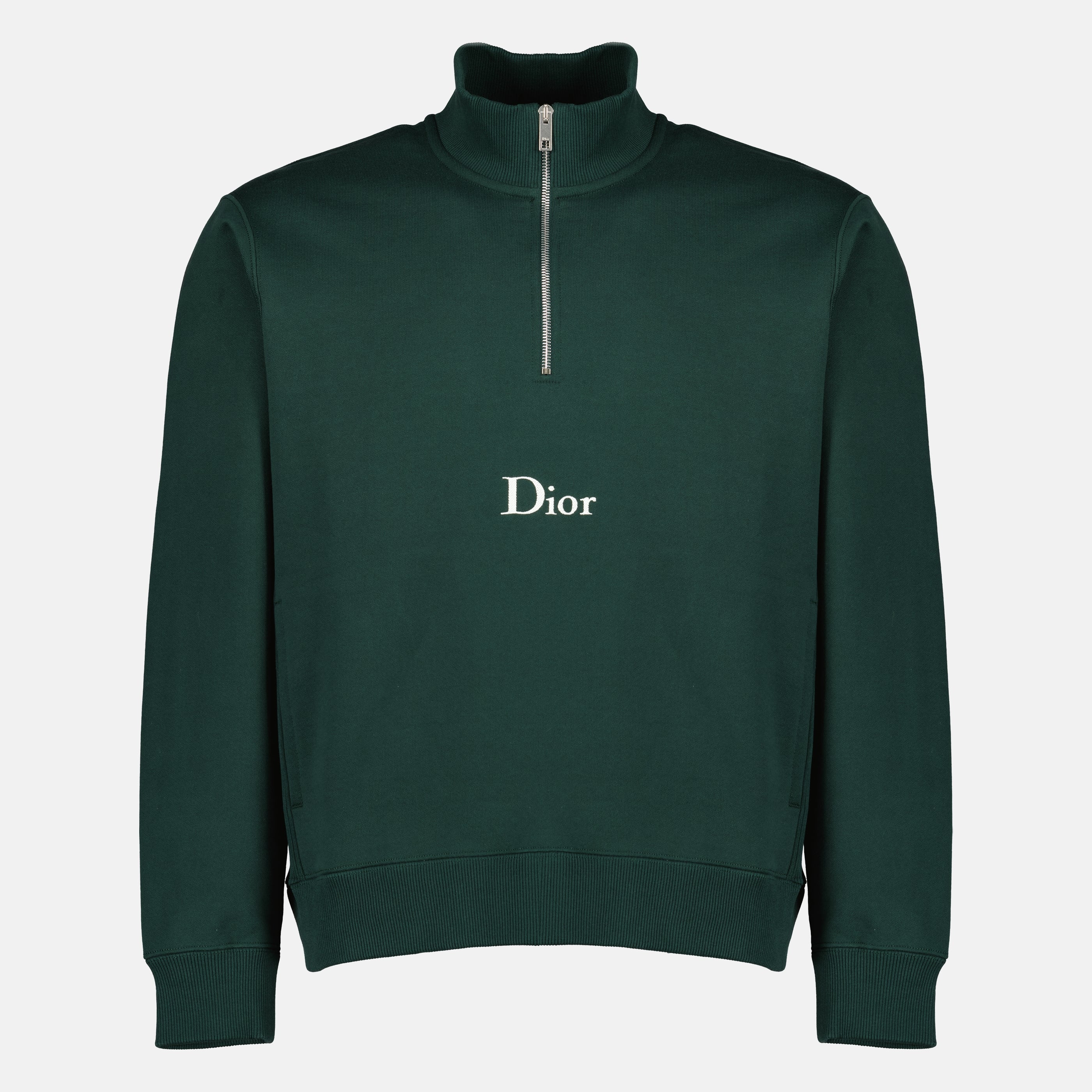 Image of the article Green cotton fleece zip-neck sweater by Dior for Men - Spring-Summer 2026 - Front View