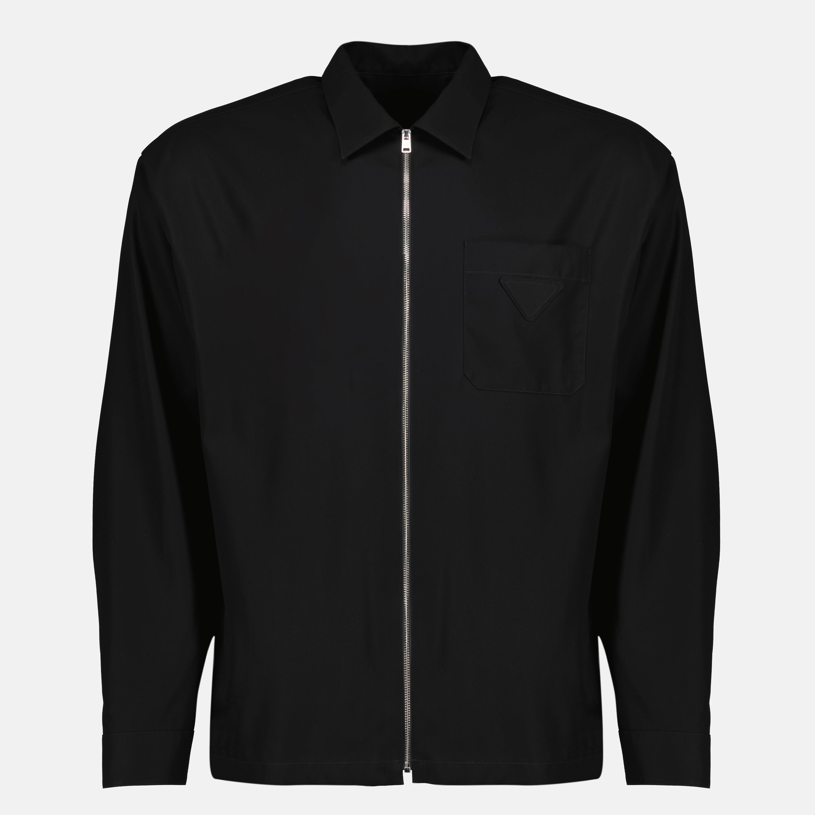 Vestes Veste chemise zippée en coton noir Prada Noir Homme
