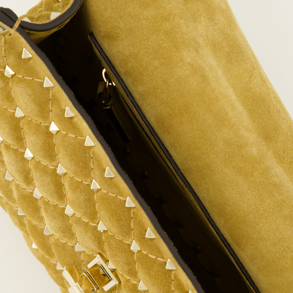 Sacs à main et épaule ベージュスウェード ミディアム ロックスタッド スパイク バッグ Valentino Garavani Kaki Femme