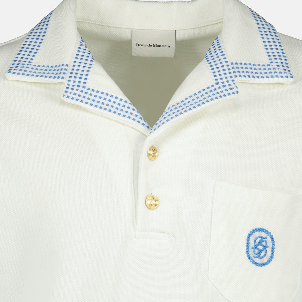 Polos Polo en coton piqué damier Drole De Monsieur Blanc Homme