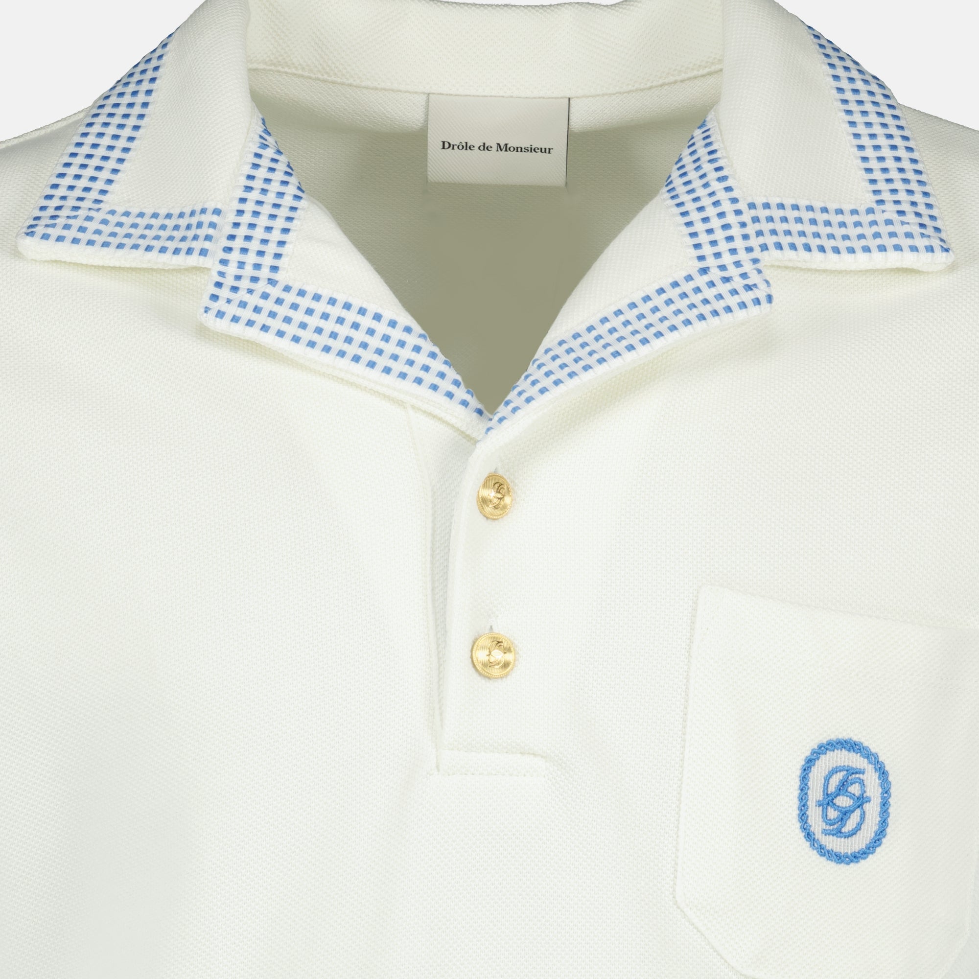 Polos Polo en coton piqué damier Drole De Monsieur Blanc Homme