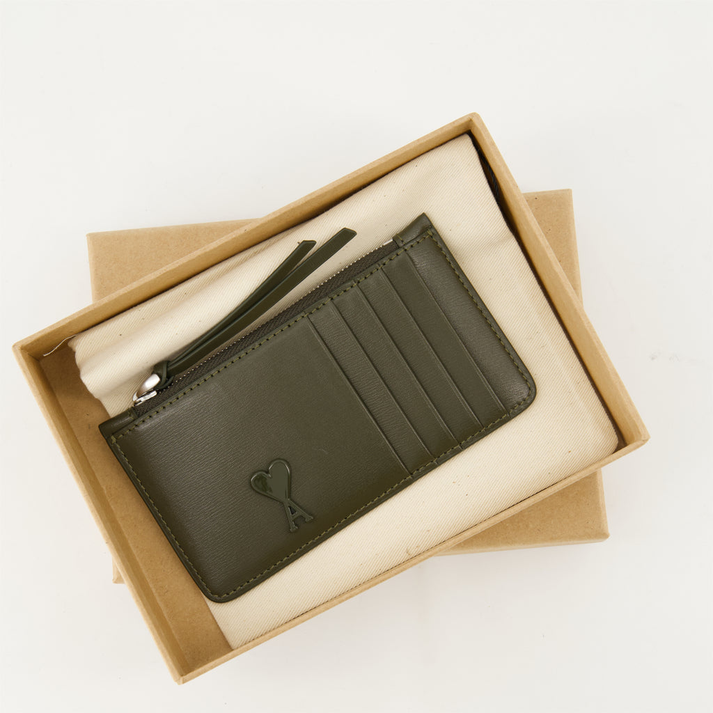 Petite maroquinerie Porte-cartes zippé AMI de coeur Ami PARIS Kaki Unisexe