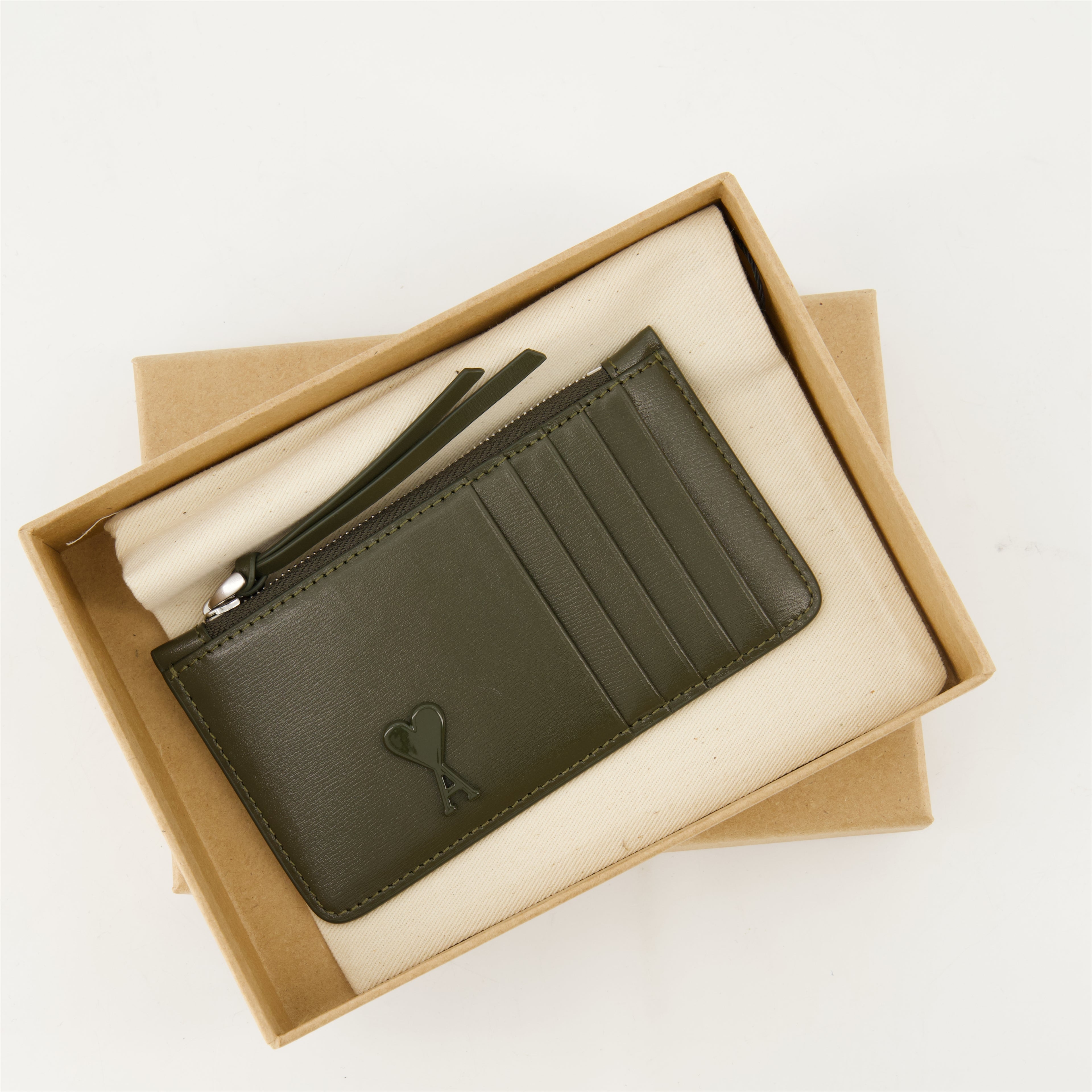 Petite maroquinerie Porte-cartes zippé AMI de coeur Ami PARIS Kaki Unisexe