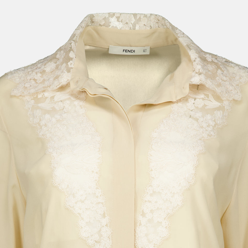 Chemises Besticktes Seidenhemd Fendi Beige Femme