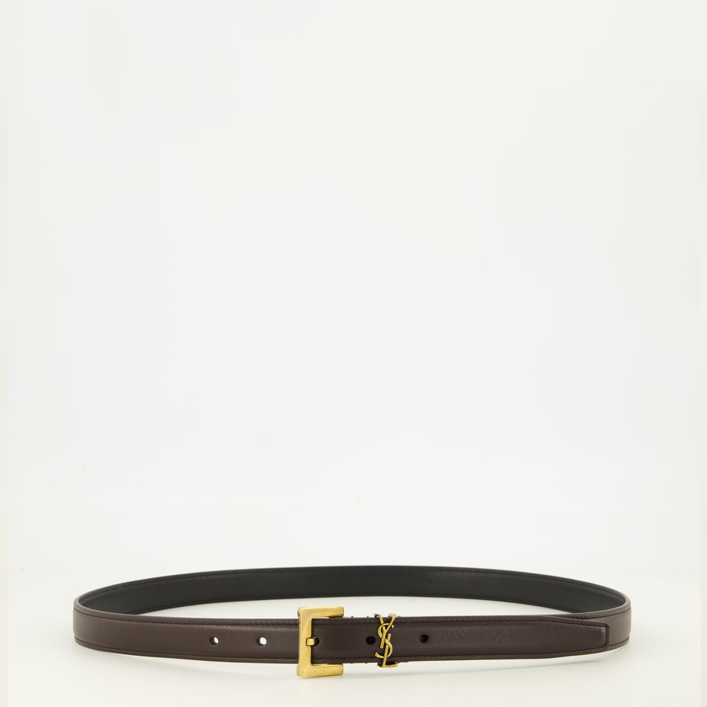Ceintures Ceinture Cassandre fine en cuir marron Saint Laurent Marron Femme