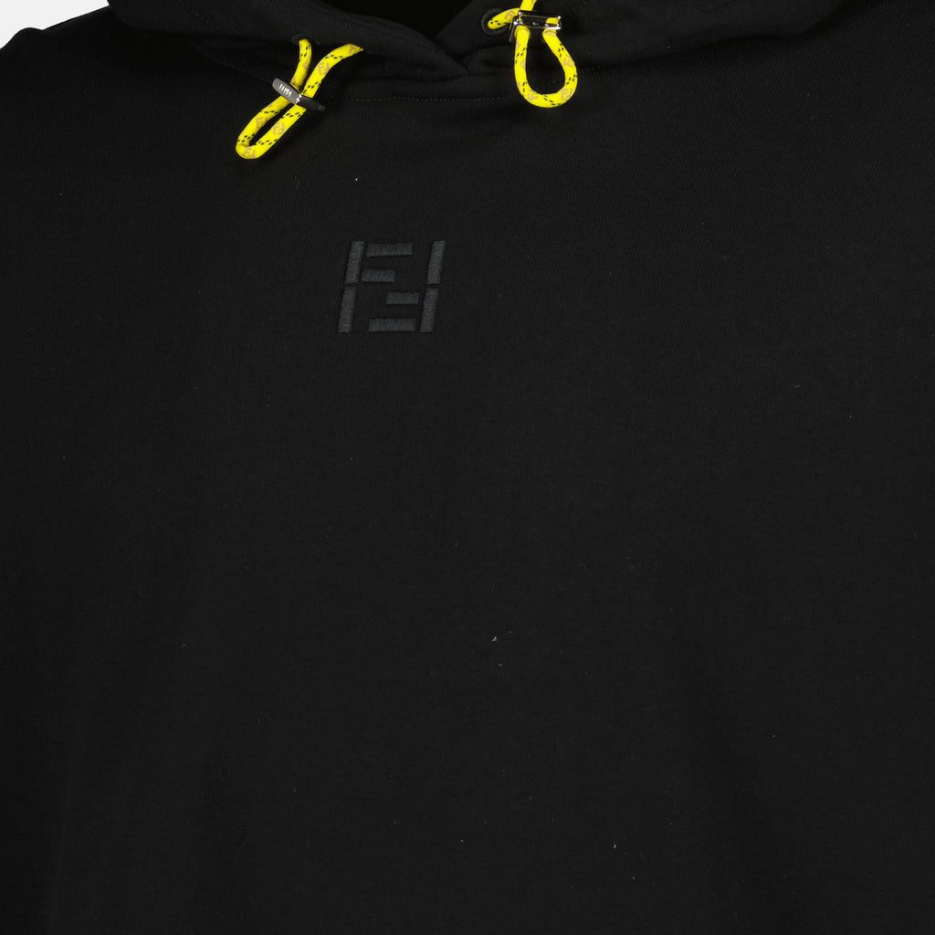 Image of the black cotton hoodie from the brand Fendi for Men - Spring-Summer 2026 - Detailed View_1