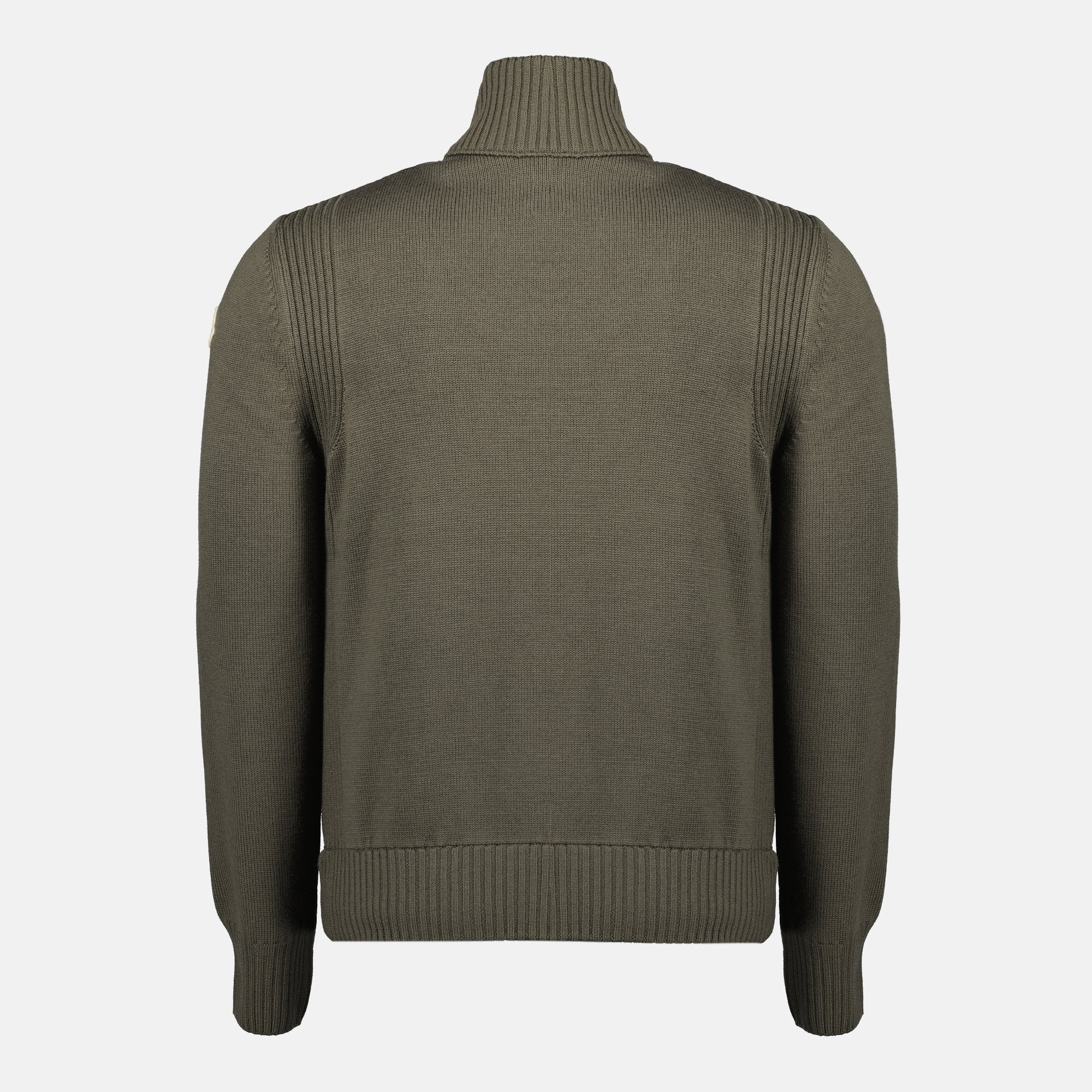 Image of the Moncler Men's Khaki Wool Zipped Cardigan - Autumn-Winter 2025 - Back View