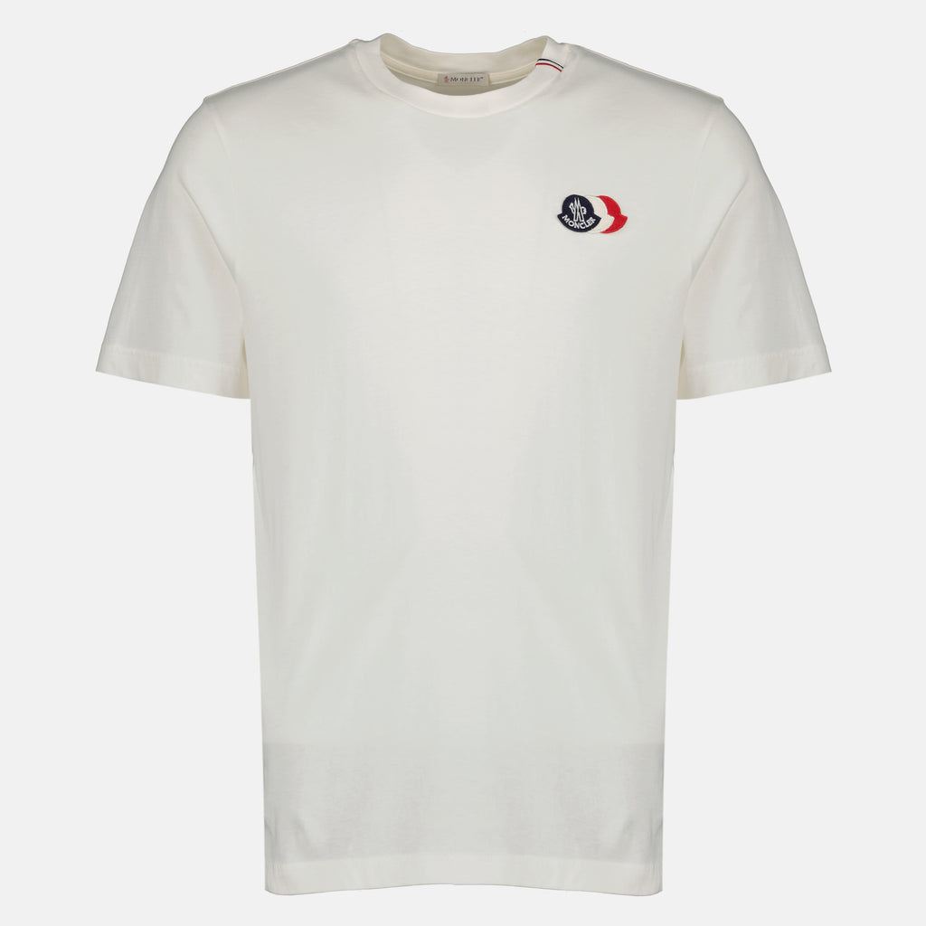 T-shirts Camiseta de algodón blanca con logo tricolor Moncler Blanc Homme