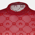 Image of the Women's red mesh monogram top by Marine Serre - Fall-Winter 2025 - Detailed View_2