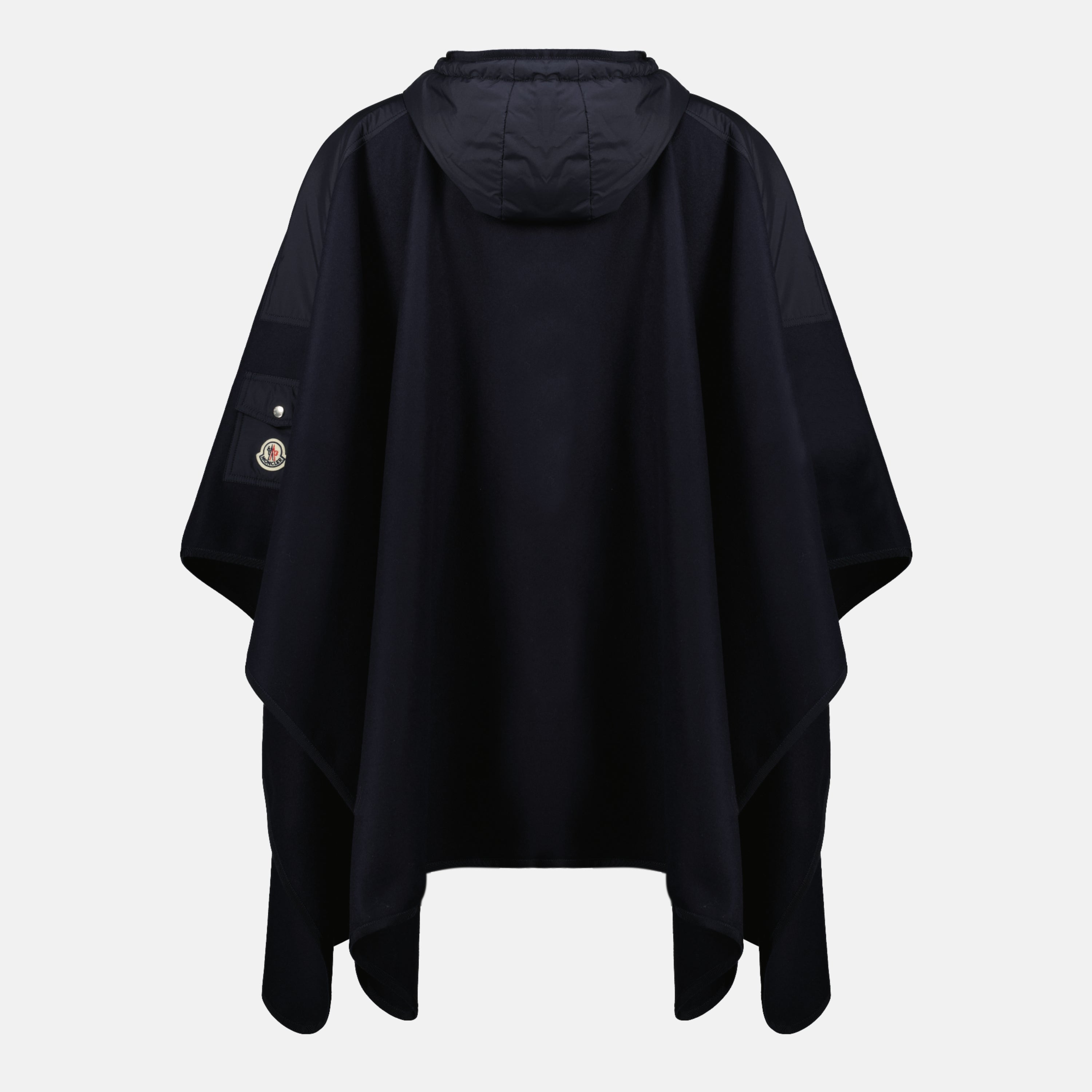 Image of the dark blue wool cape from the Moncler brand for Women - Spring-Summer 2026 - Back View