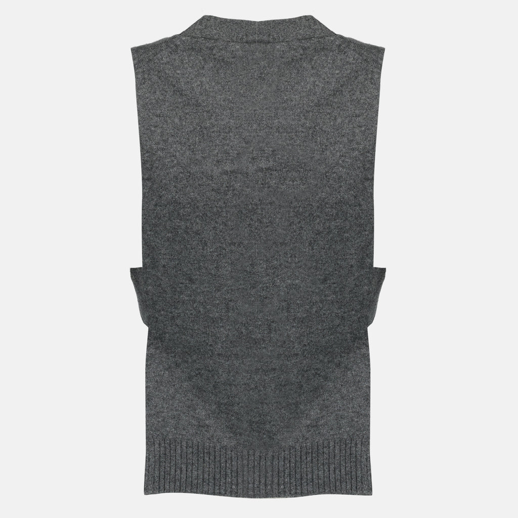 Image of the Miu Miu Women's Sleeveless Grey Wool Cardigan - Spring-Summer 2026 - Back View