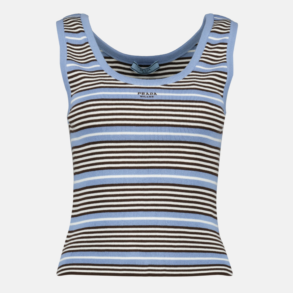 Image de l'article Débardeur à rayures bleu de la marque Prada pour Femme - Saison Printemps-Été 2026 - Vue de Face