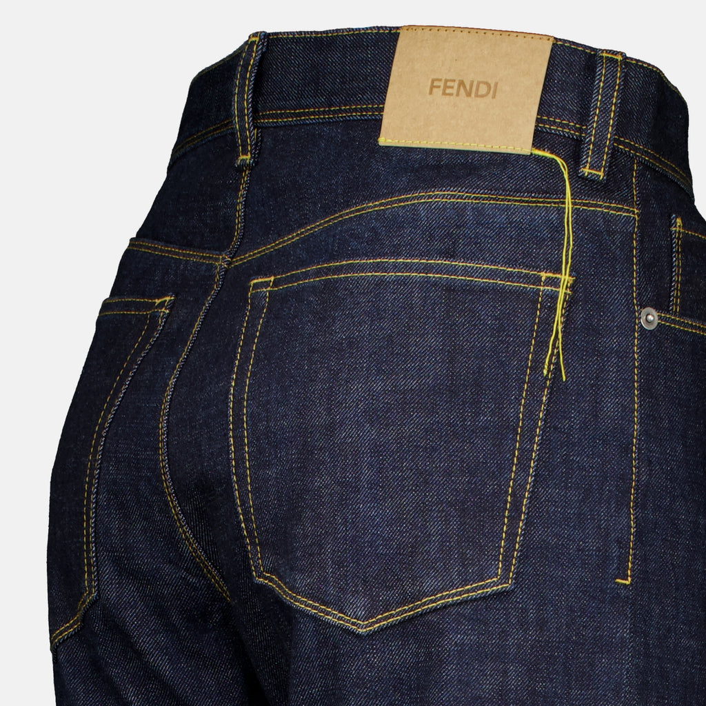 Pantalons 대조적인 노란색 스티칭이 있는 슬림 진 Fendi Bleu foncé Homme