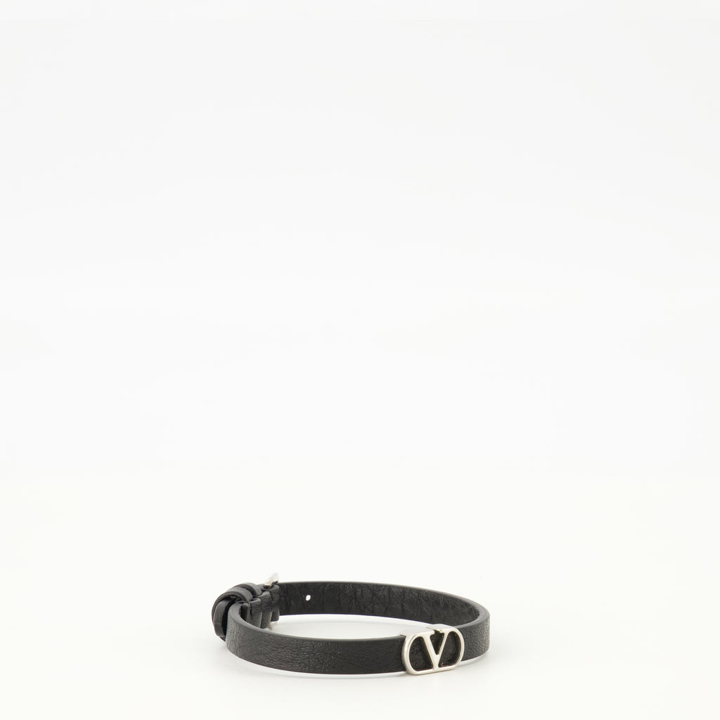 Bijoux Pulsera de Cuero Negra VLogo Valentino Garavani Noir Homme
