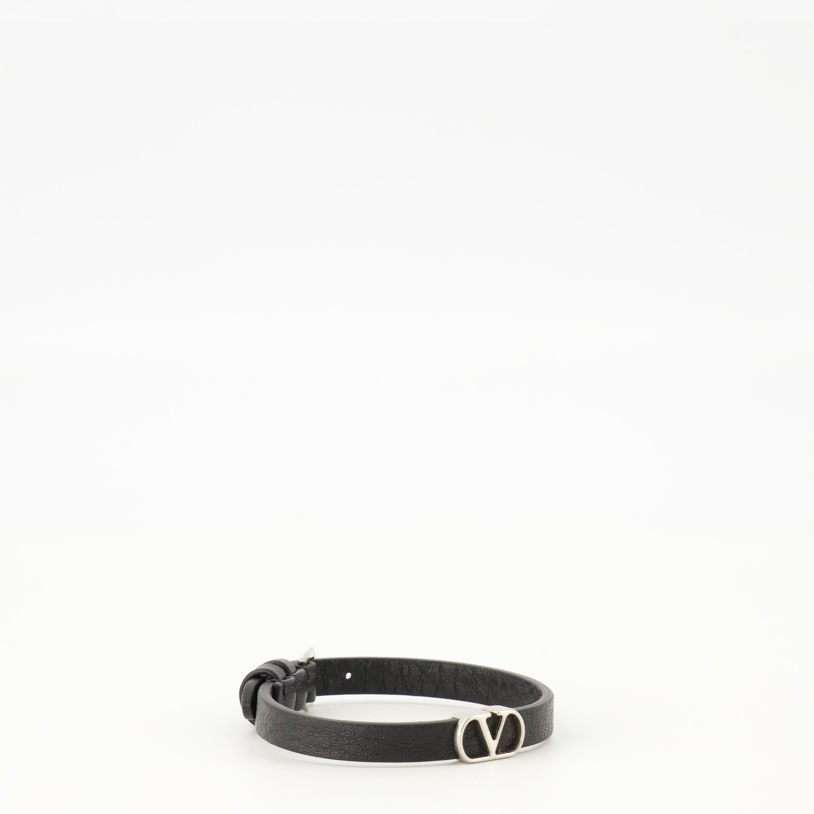 Bijoux Bracelet VLogo en cuir noir Valentino Garavani Noir Homme