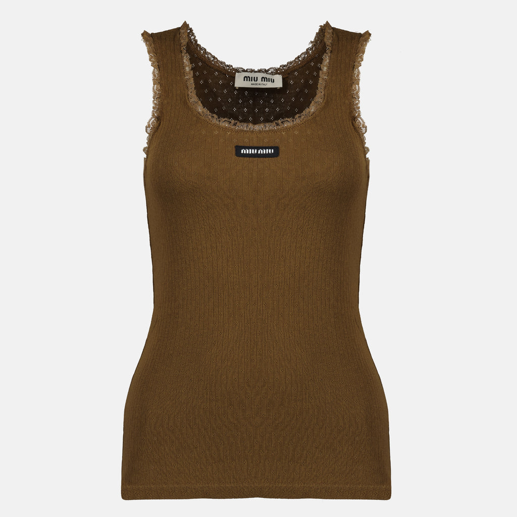 Tops Braunes Jersey-Top Miu Miu Marron Femme