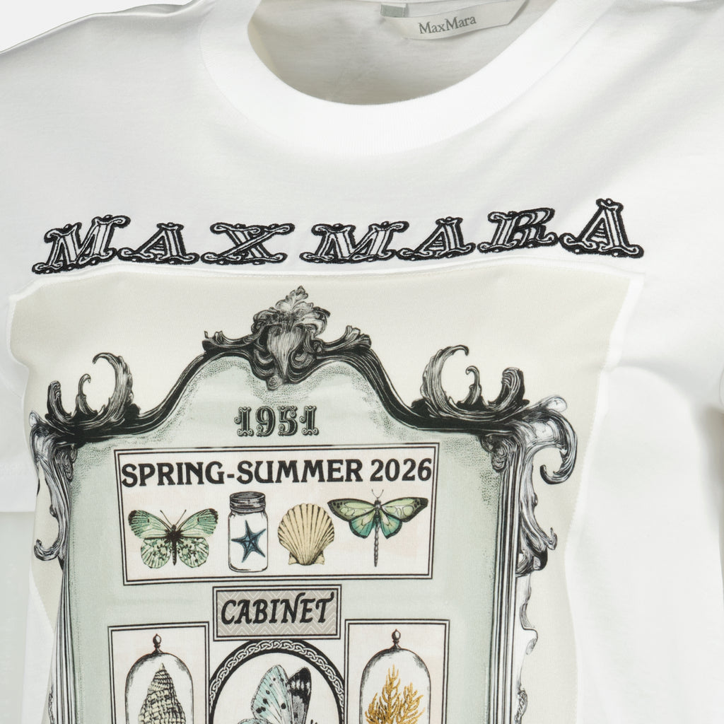 여성을 위한 Max Mara 브랜드의 흰색 면 프린트 티셔츠 기사 이미지 - 2026 봄-여름 - 상세 보기_1