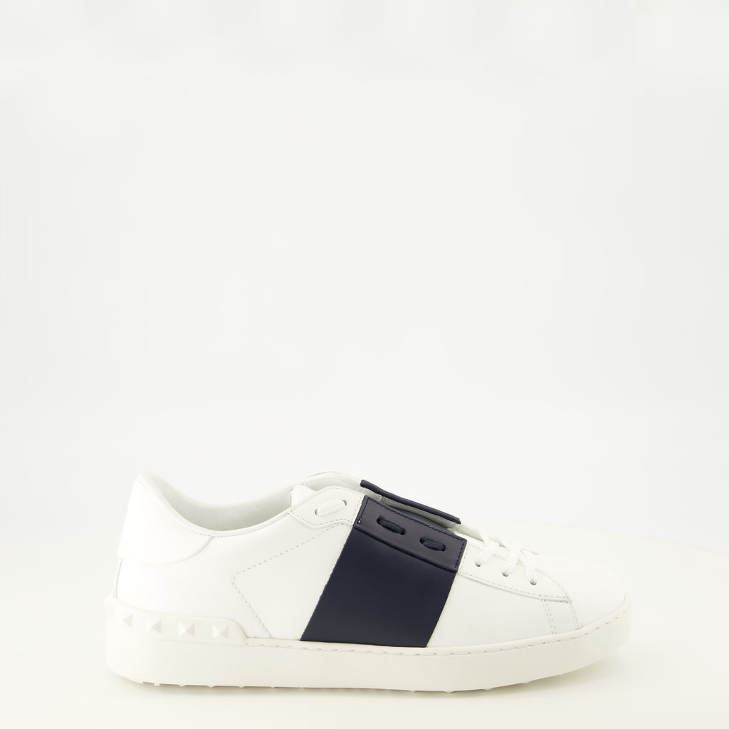 Baskets ホワイトとネイビーブルーのオープンスニーカー Valentino Garavani Blanc Homme
