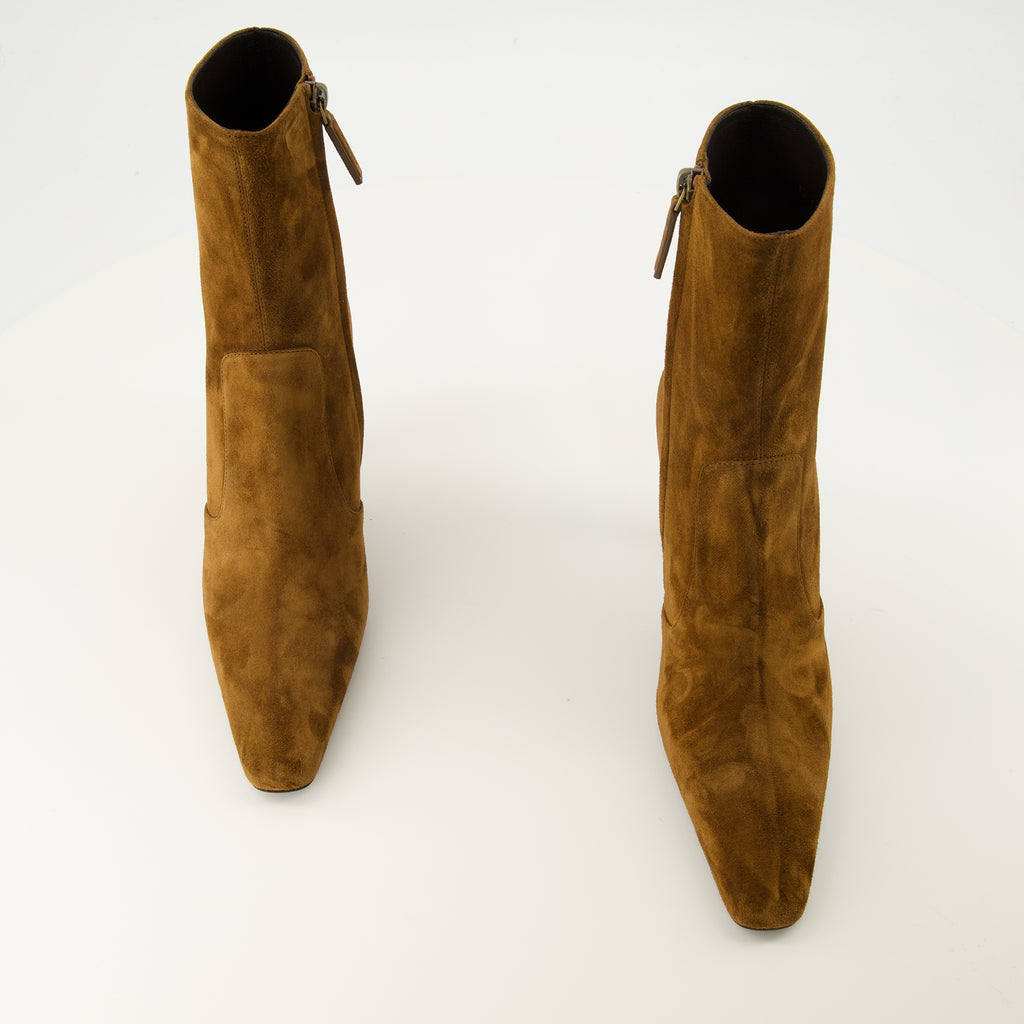 Bottines Stivali Opyum in Suede Marrone Saint Laurent Marron Femme