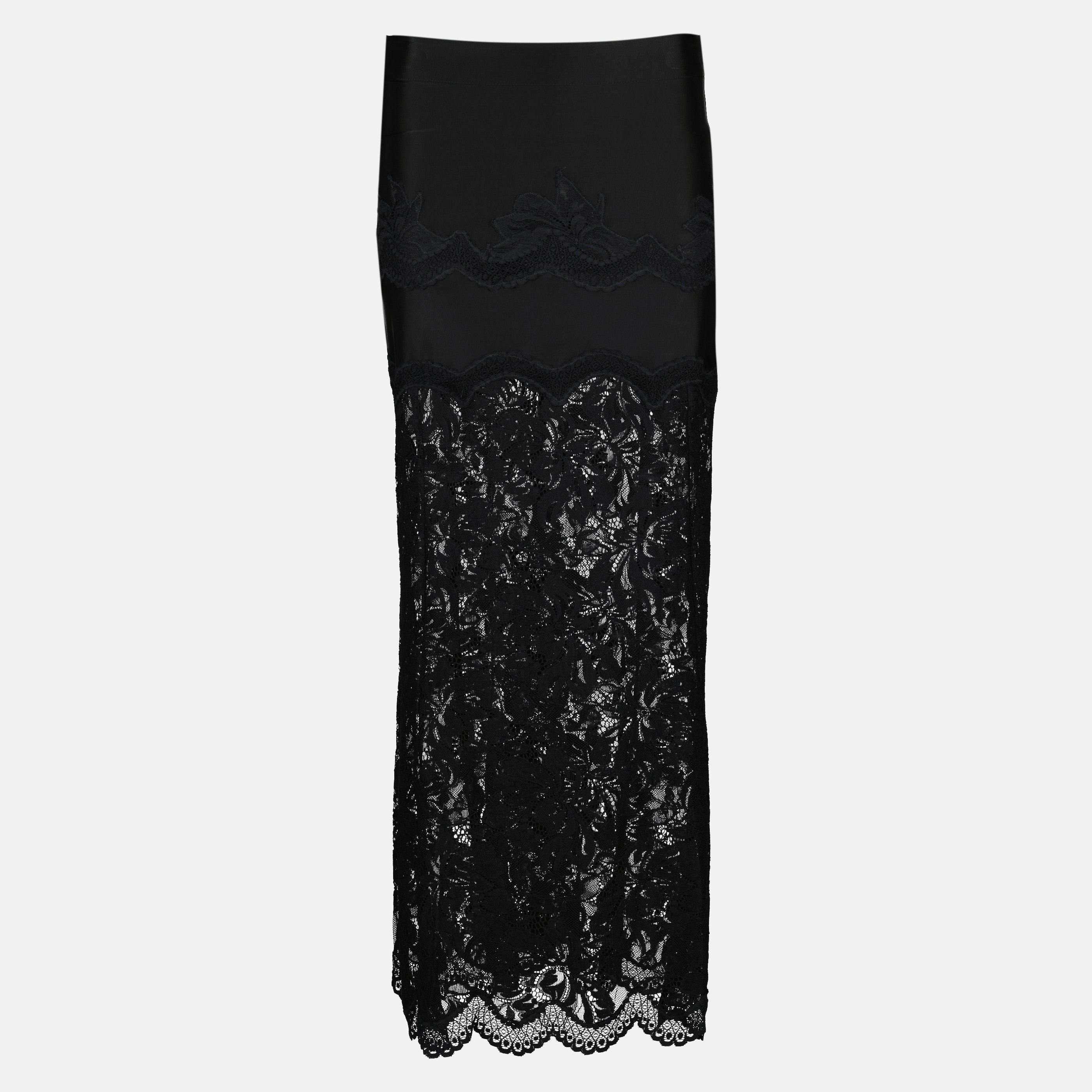 Immagine della gonna midi in jersey e pizzo nero del marchio Rabanne per donna - Stagione Primavera-Estate 2026 - Vista Frontale