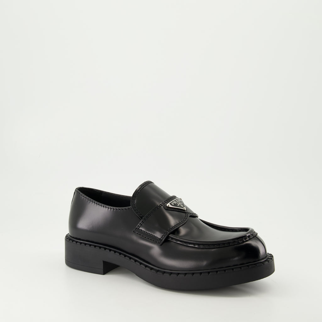 Loafers Chocolate Leather Loafers Prada Black Homme
