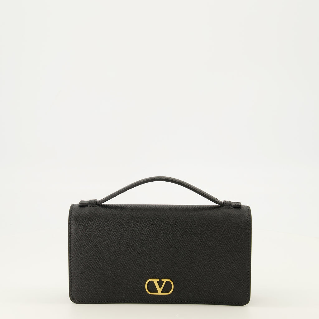 Petite maroquinerie Carteira VLogo com Corrente em Couro Preto Valentino Garavani Noir Femme