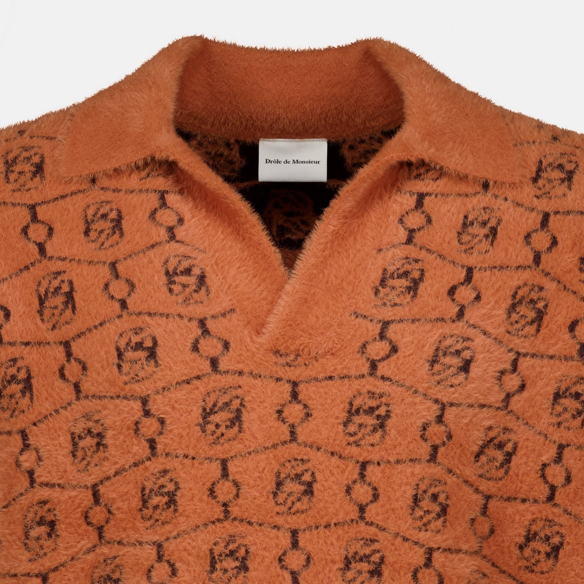 Maille Braunes Woll-Monogramm-Polo Drole De Monsieur Marron Homme