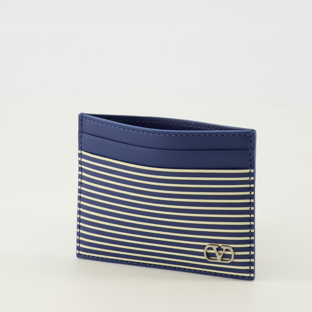 Imagen del porta tarjetas Vlogo a rayas azul marino de Valentino Garavani para Hombre - Temporada Primavera-Verano 2026 - Vista Detallada_2
