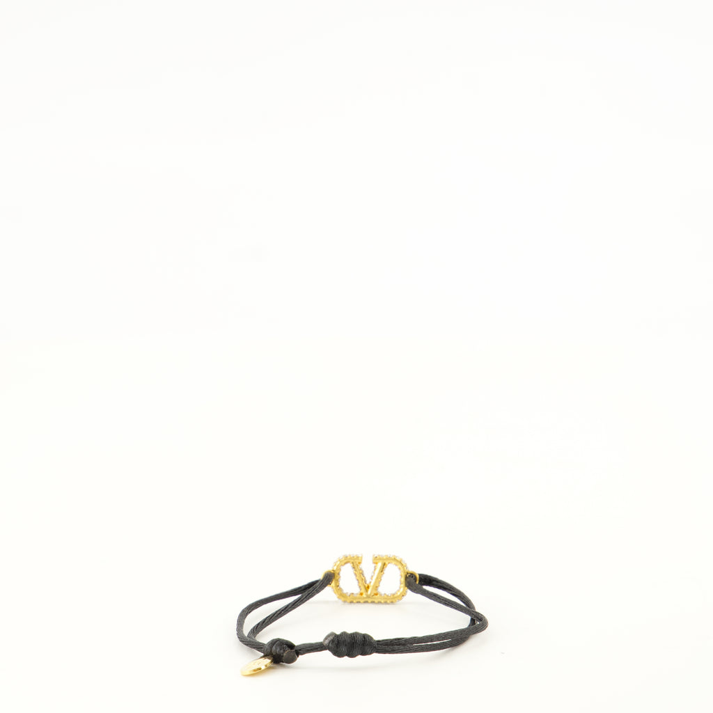 Bijoux VLogo Bracelet in Cotton and Swarovski® Crystals Valentino Garavani Noir Femme