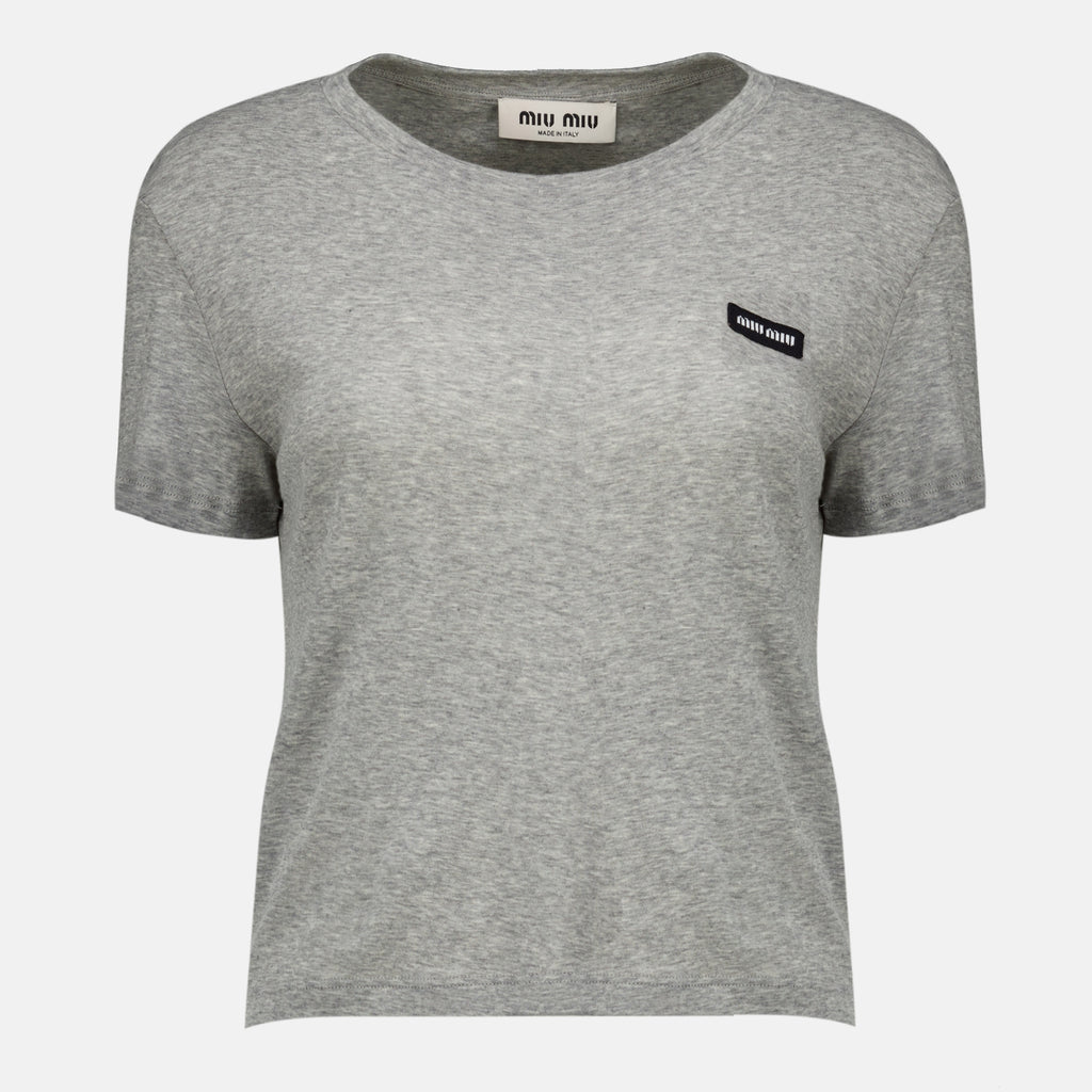 T-shirts T-shirt en jersey côtelé gris Miu Miu Gris Femme