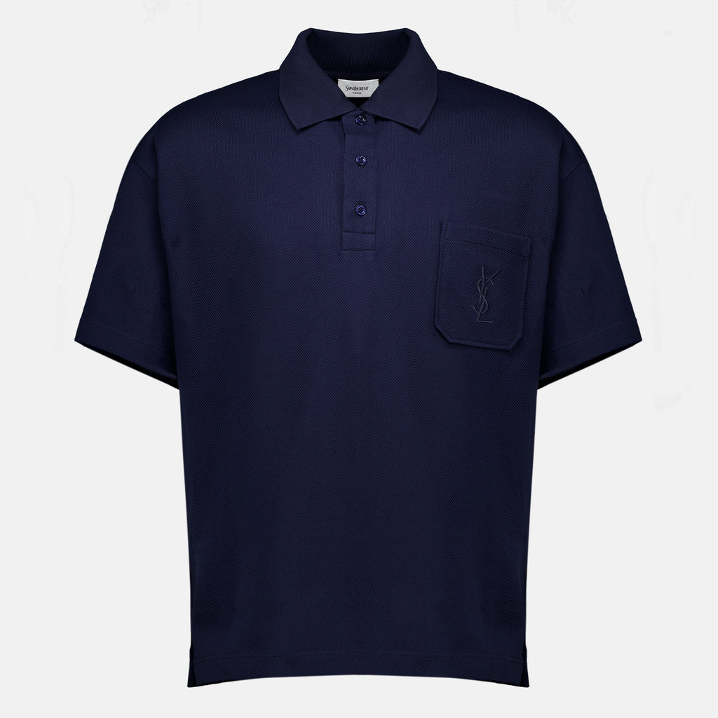Polos Navy Blue Piqué Cotton Polo Saint Laurent Bleu foncé Homme