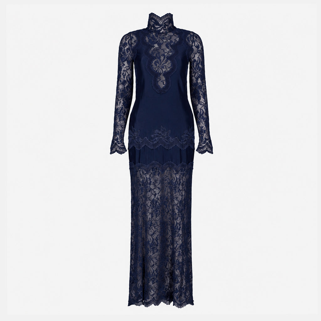 Robes Vestido Largo de Encaje Azul Marino Rabanne Bleu foncé Femme