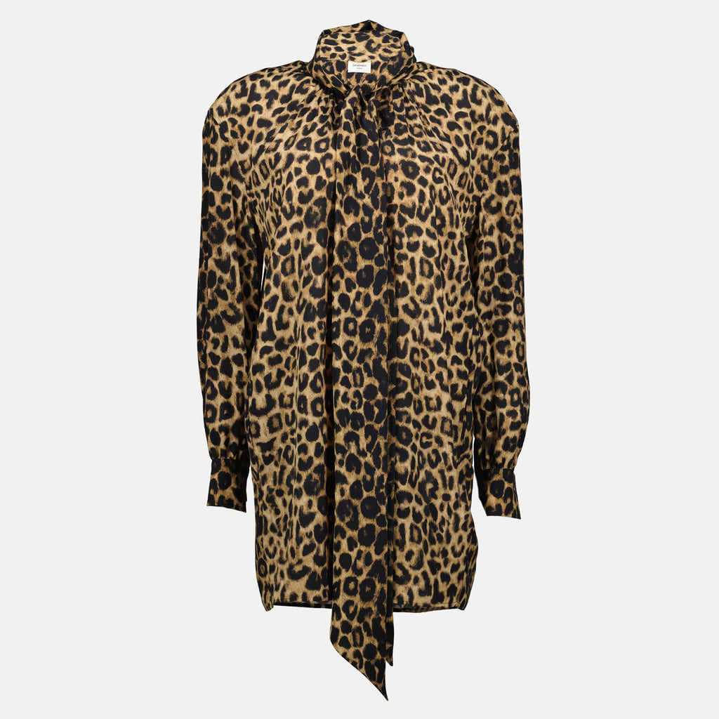 Bild des Leopardenmusterkleides von Saint Laurent für Frauen - Herbst-Winter 2025 - Vorderansicht