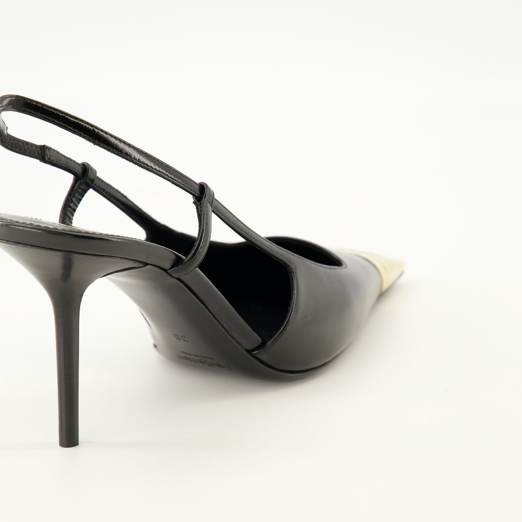 Escarpins 제안 블랙 가죽 슬링백 Saint Laurent Noir Femme